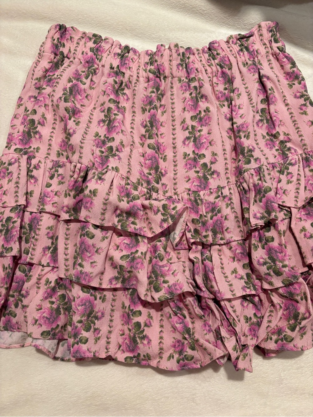 LoveShackFancy Pink Floral Ruffle Tiered Mini Skirt - Picture 3 of 3